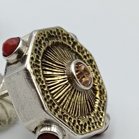 Mars & Valentine Echo Of The Dreamer Sterling 925 Gemstone Two Tone Earrings - Picture 8 of 16